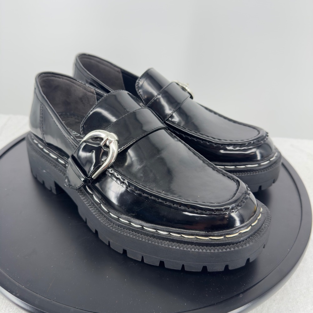 Circus NY Everly Black Patent Lug Sole Buckle Loafers Womens 10 M Shoes